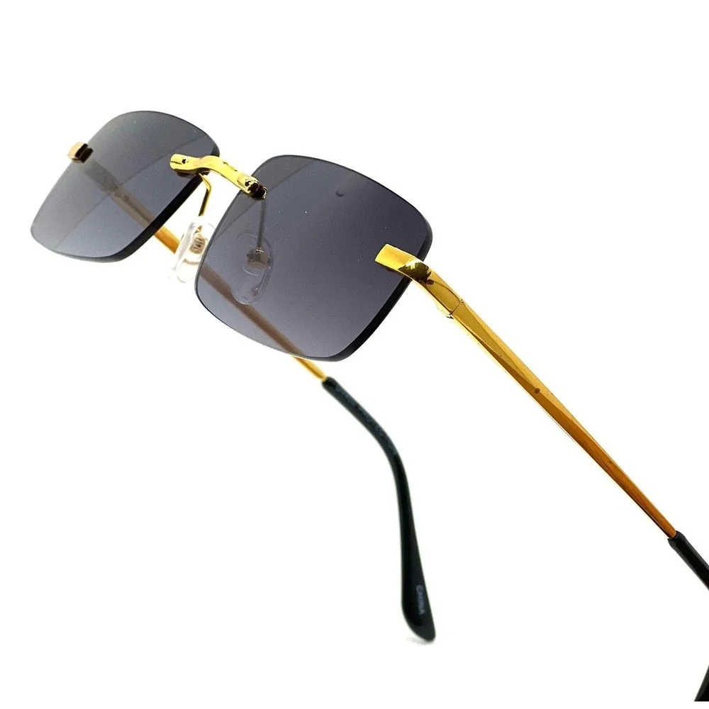 Rimless Sunglasses Gold Frame Black Lens Rectangle Fashion Sun Glasses Women New